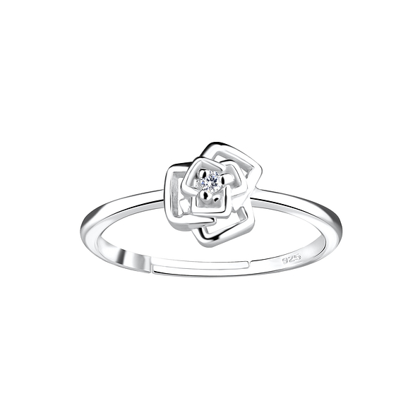 Silver Rose Flower Adjustable Ring - 16440