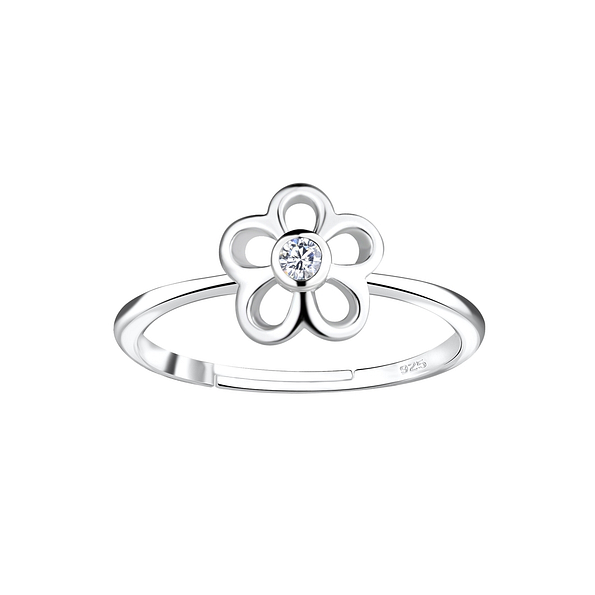 Silver Flower Adjustable Ring - 16409