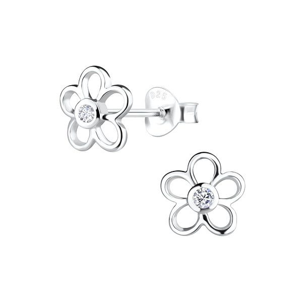 Silver Flower Stud Earrings - 16410