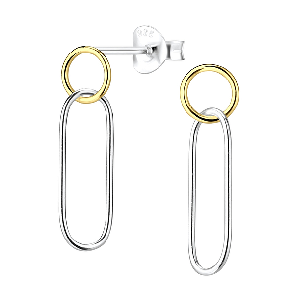Silver Circle and Ellipse Stud Earrings - 15918