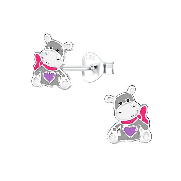 Silver Hippopotamus Stud Earrings - 16253