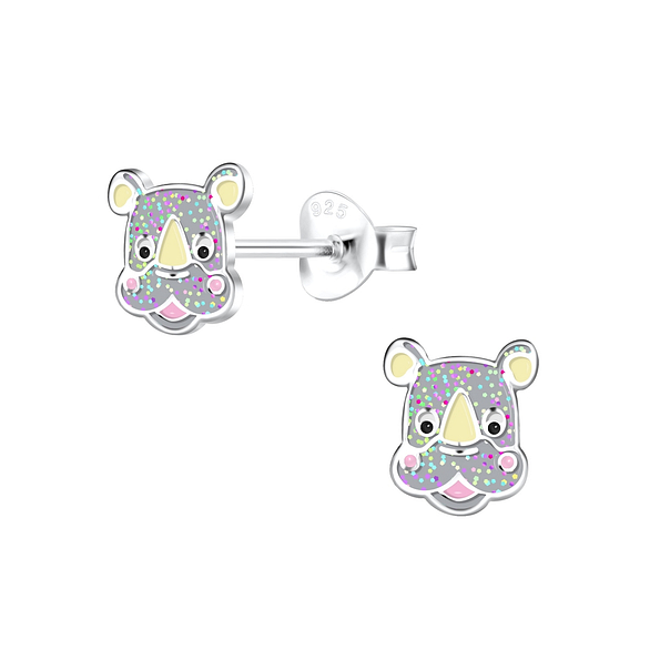 Silver Rhinoceros Stud Earrings - 16267