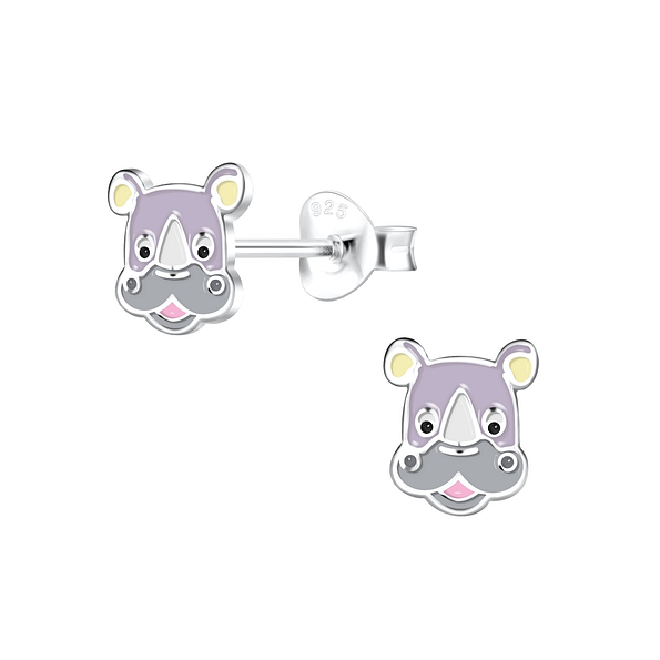 Silver Rhinoceros Stud Earrings - 16266