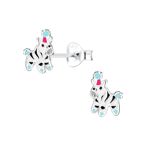 Silver Zebra Stud Earrings - 16259