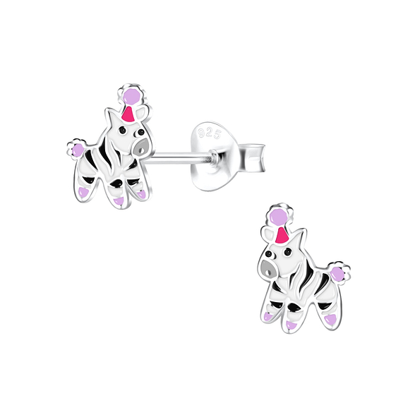 Silver Zebra Stud Earrings - 16260