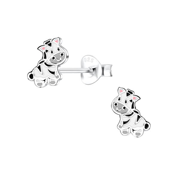 Silver Zebra Stud Earrings - 16261