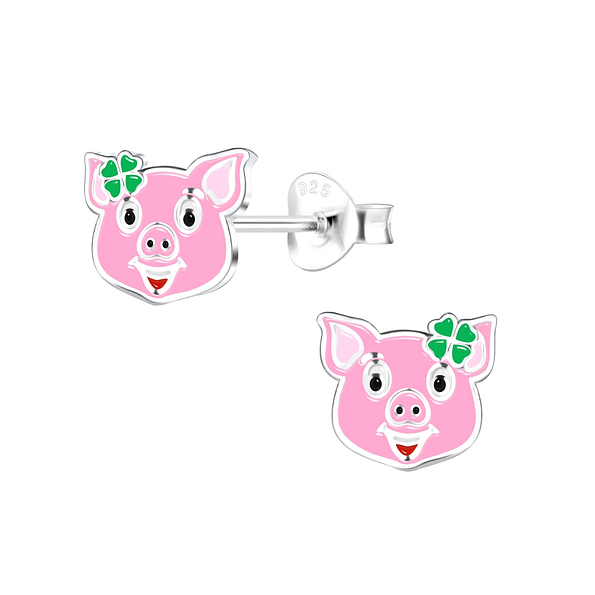 Silver Pig Stud Earrings - 16351