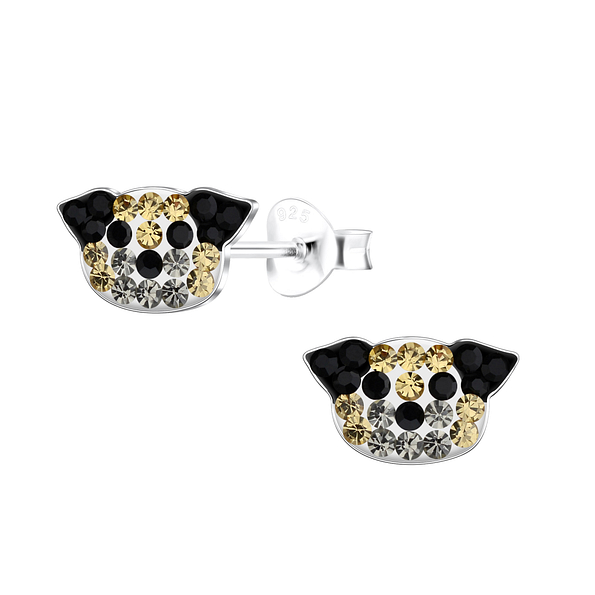 Silver Dog Crystal Stud Earrings - 15936