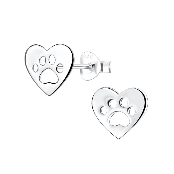 Silver Paw Print Stud Earrings - 15925
