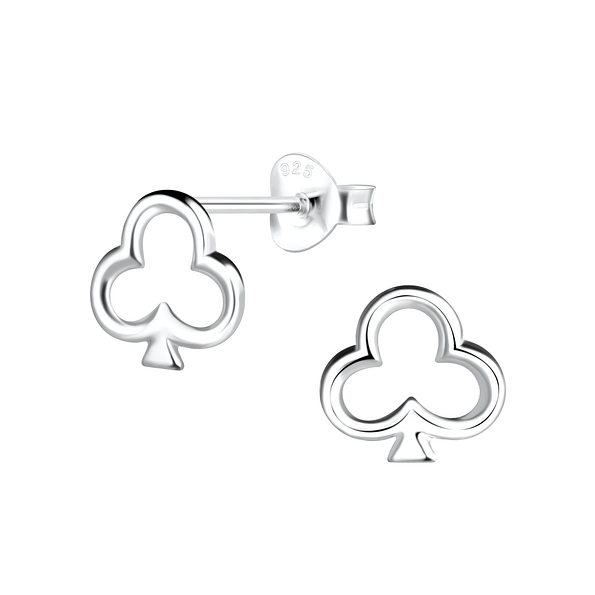 Silver Clubs Stud Earrings - 16393