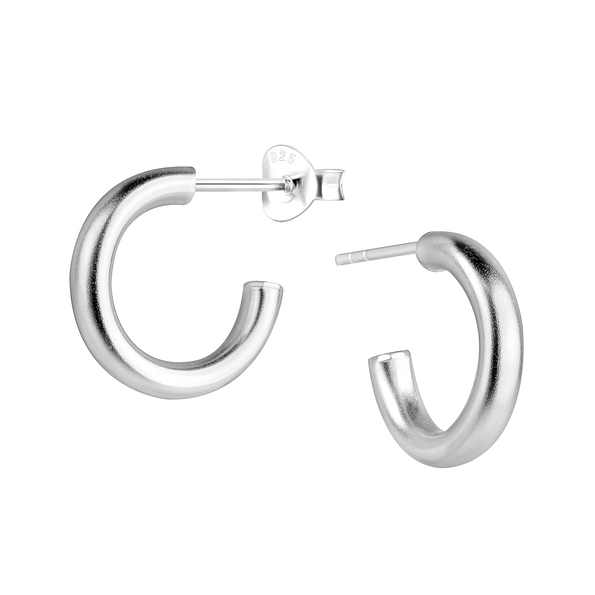 Silver Half Hoop Stud Earrings - 16352