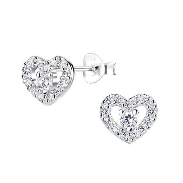 Silver Heart Stud Earrings - 16354