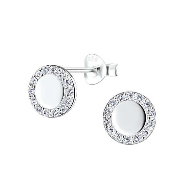 Silver Round Stud Earrings - 16359
