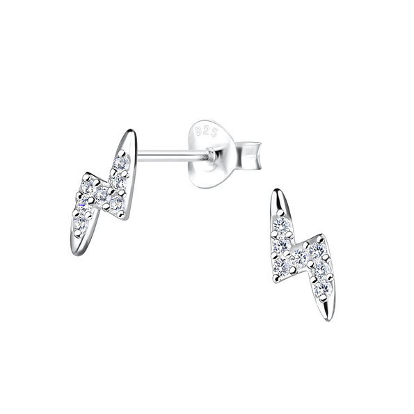 Silver Thunder Bolt Stud Earrings - 16361