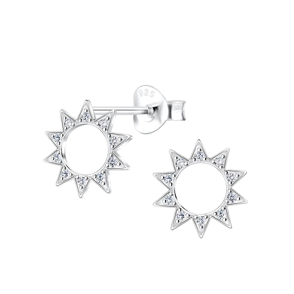 Silver Sun Stud Earrings - 16362