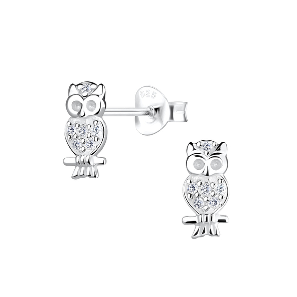 Silver Owl Stud Earrings - 16364