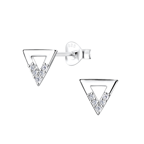 Silver Triangle Stud Earrings - 16365