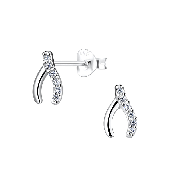 Silver Wishbone Stud Earrings - 16368