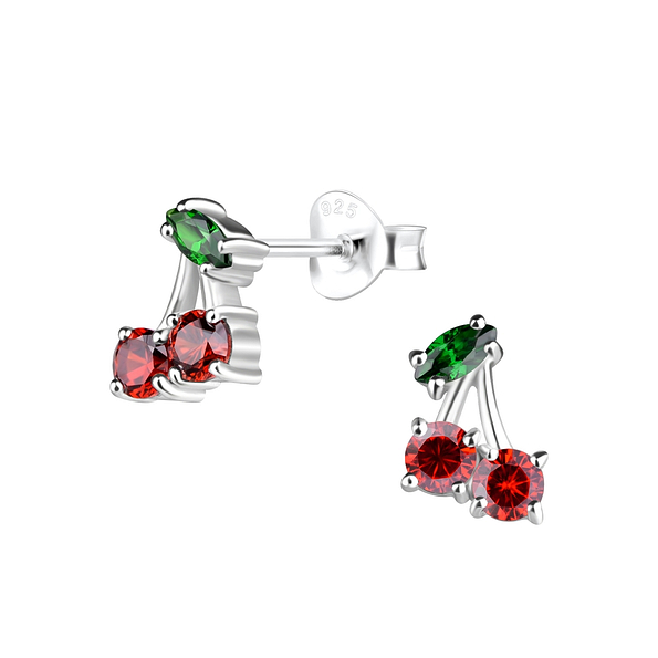 Silver Cherry Stud Earrings - 15896