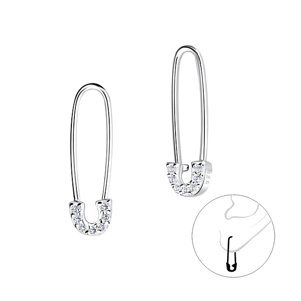 Silver Safety Pin Hoop Earrings - 16433 Silver Safety Pin Hoop Earrings - 16433