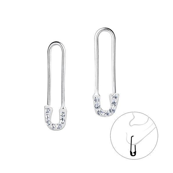 Silver Safety Pin Hoop Earrings - 16429