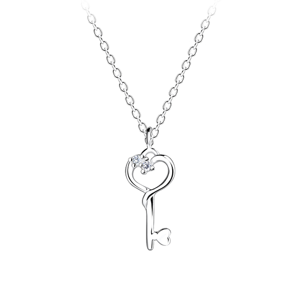 Silver Heart Key Necklace - 16382