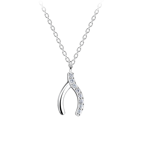 Silver Wishbone Necklace - 16386