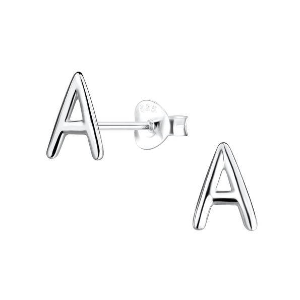Silver Letter A Stud Earrings - 16494