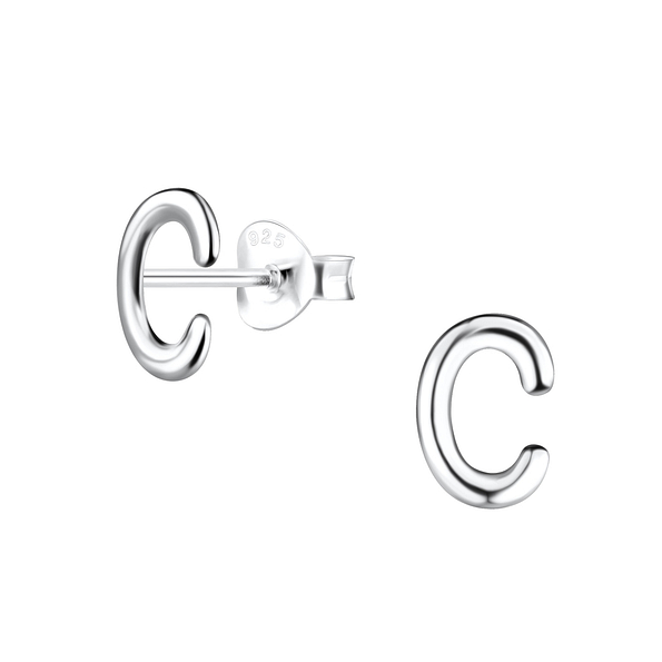 Silver Letter C Stud Earrings - 18594