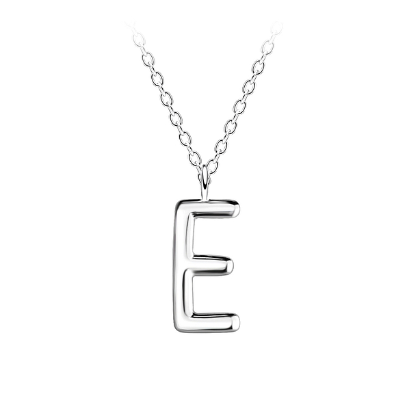 Silver Letter E Necklace - 18629