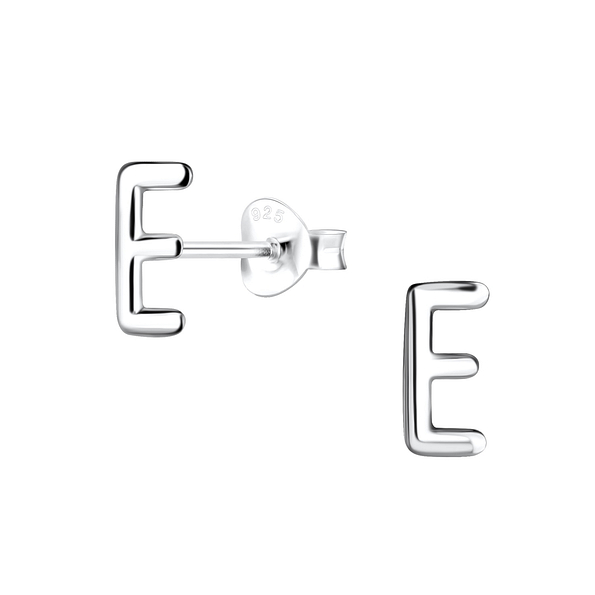 Silver Letter E Stud Earrings - 18598