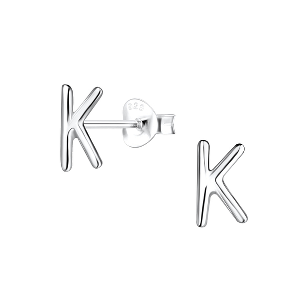 Silver Letter K Stud Earrings - 18605