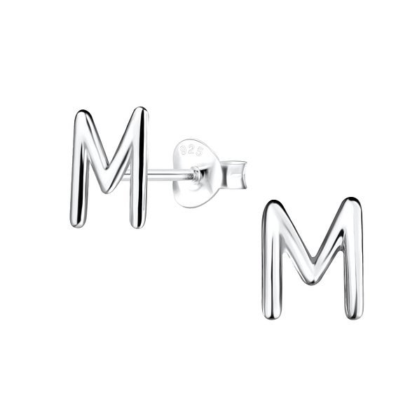Silver Letter M Stud Earrings - 18607