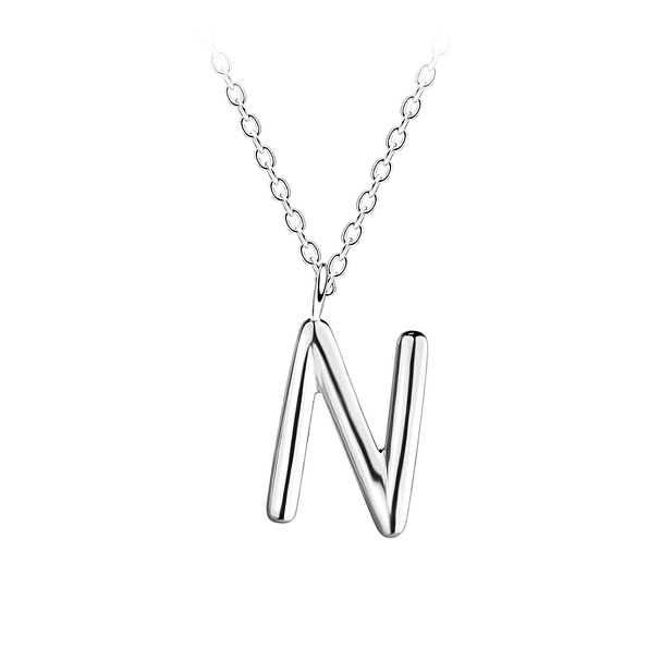 Silver Letter N Necklace - 18636