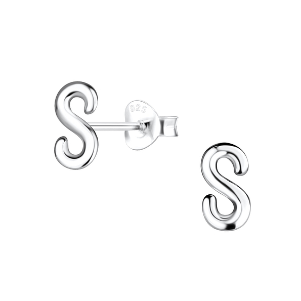 Silver Letter S Stud Earrings - 16438
