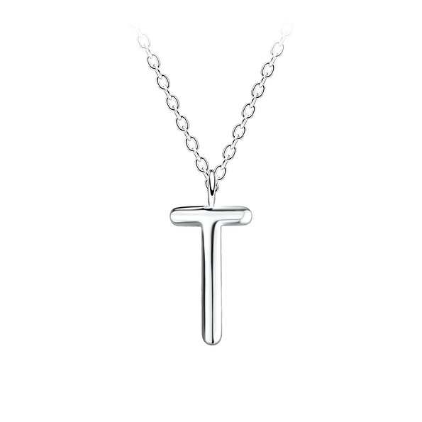 Silver Letter T Necklace - 18638