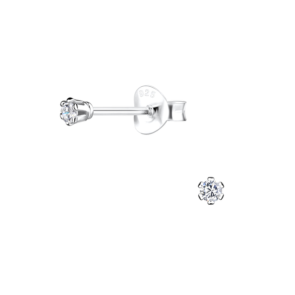 2mm Round Cubic Zirconia Silver Stud Earrings - 16474