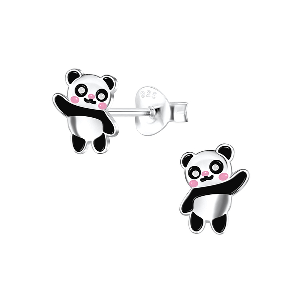 Silver Panda Stud Earrings - 15043
