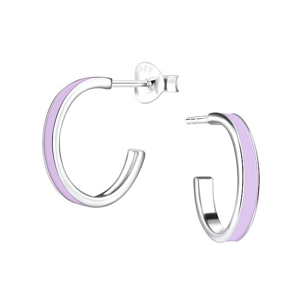Silver Half Hoop Stud Earrings - 16486