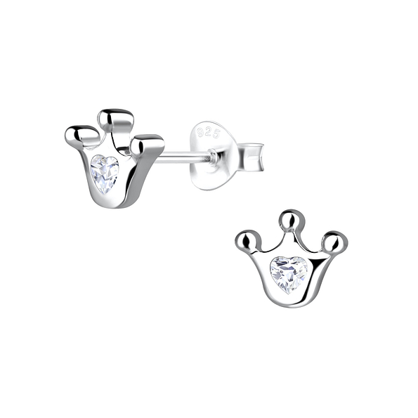 Silver Crown Stud Earrings - 16489