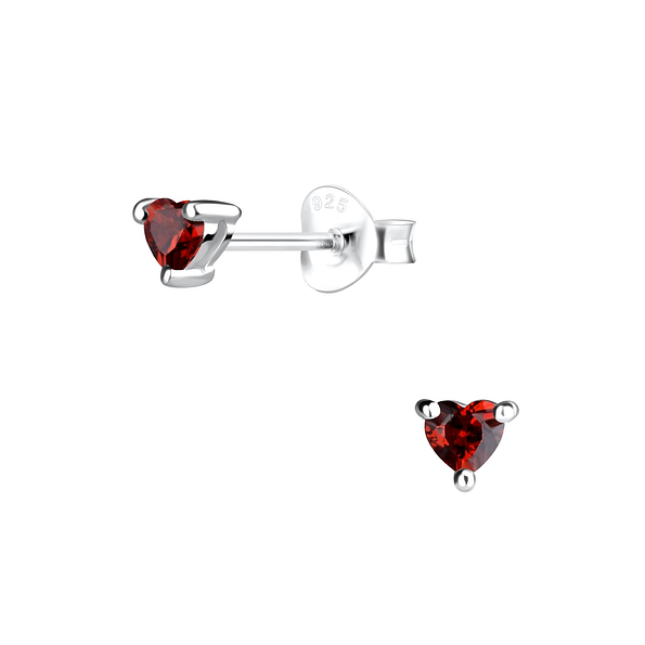 3mm Heart Cubic Zirconia Silver Stud Earrings - 9508