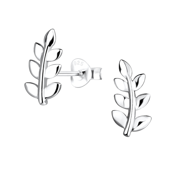 Silver Leaf Stud Earrings - 16487