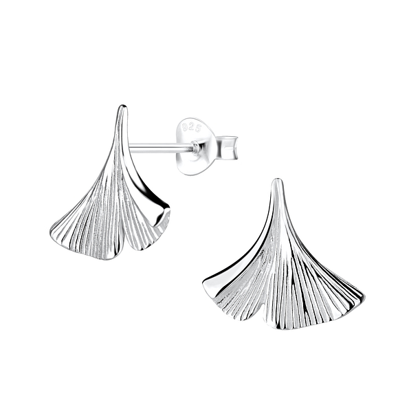 Silver Ginkgo Leaf Stud Earrings - 16577