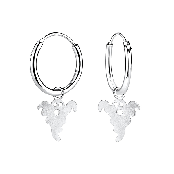Silver Ghost Charm Hoop Earrings - 16490