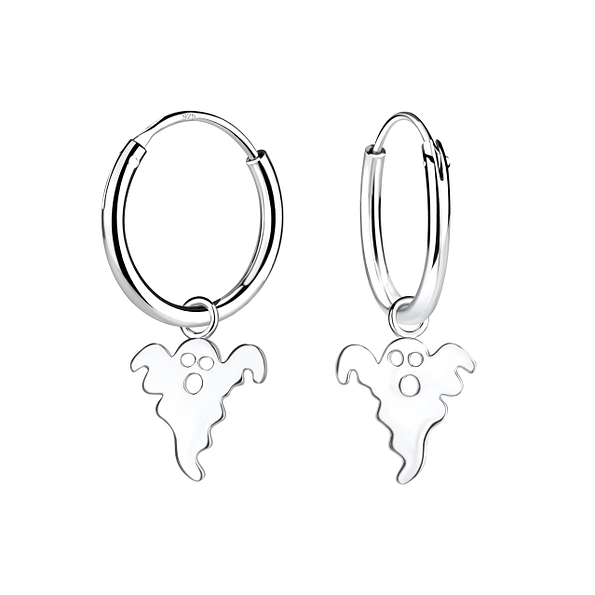 Silver Ghost Charm Hoop Earrings - 16591