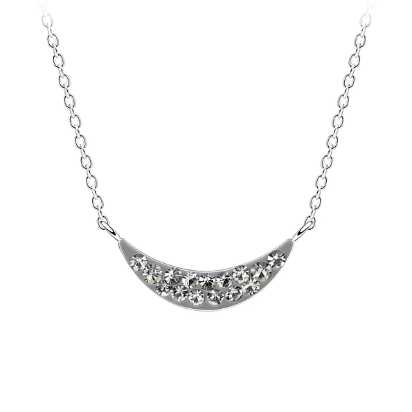Silver Curved Crystal Necklace - 16518