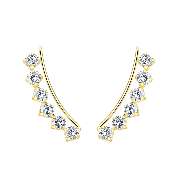 Silver Curved Line Cubic Zirconia Ear Climbers - 16851
