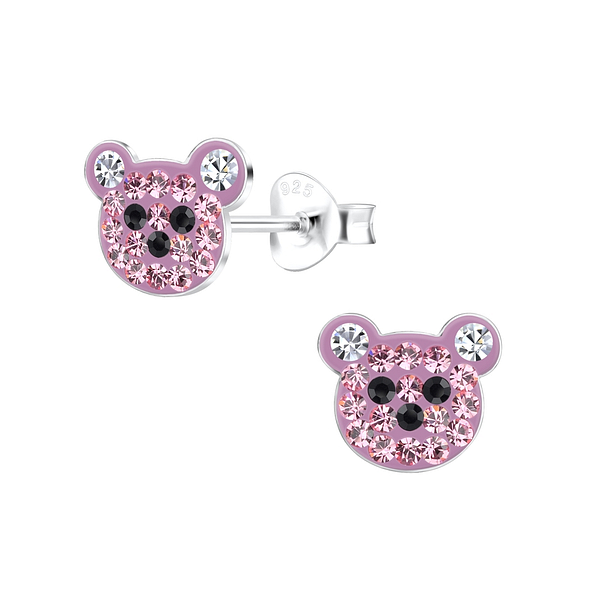 Silver Crystal Bear Stud Earrings - 16930