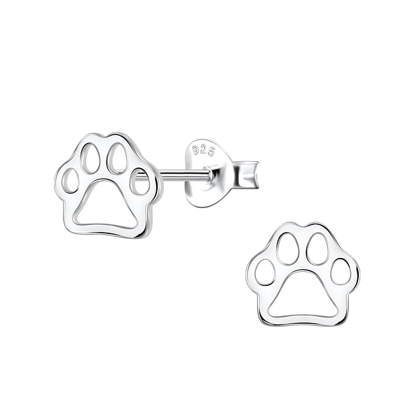 Silver Paw Print Stud Earrings - 16919