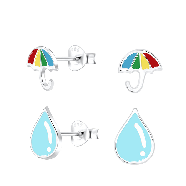 Silver Rain Drop Stud Earrings Set - 16820